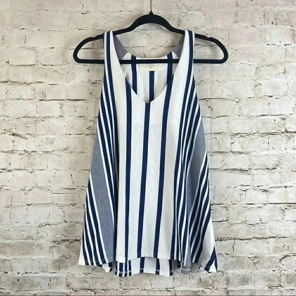 Anthropologie puella XS Navy Blue White Striped Swing Tank Top V Neck Stretch - Picture 2 of 6